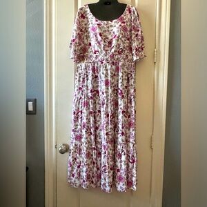 Floral Maxi Dress in Pink and White